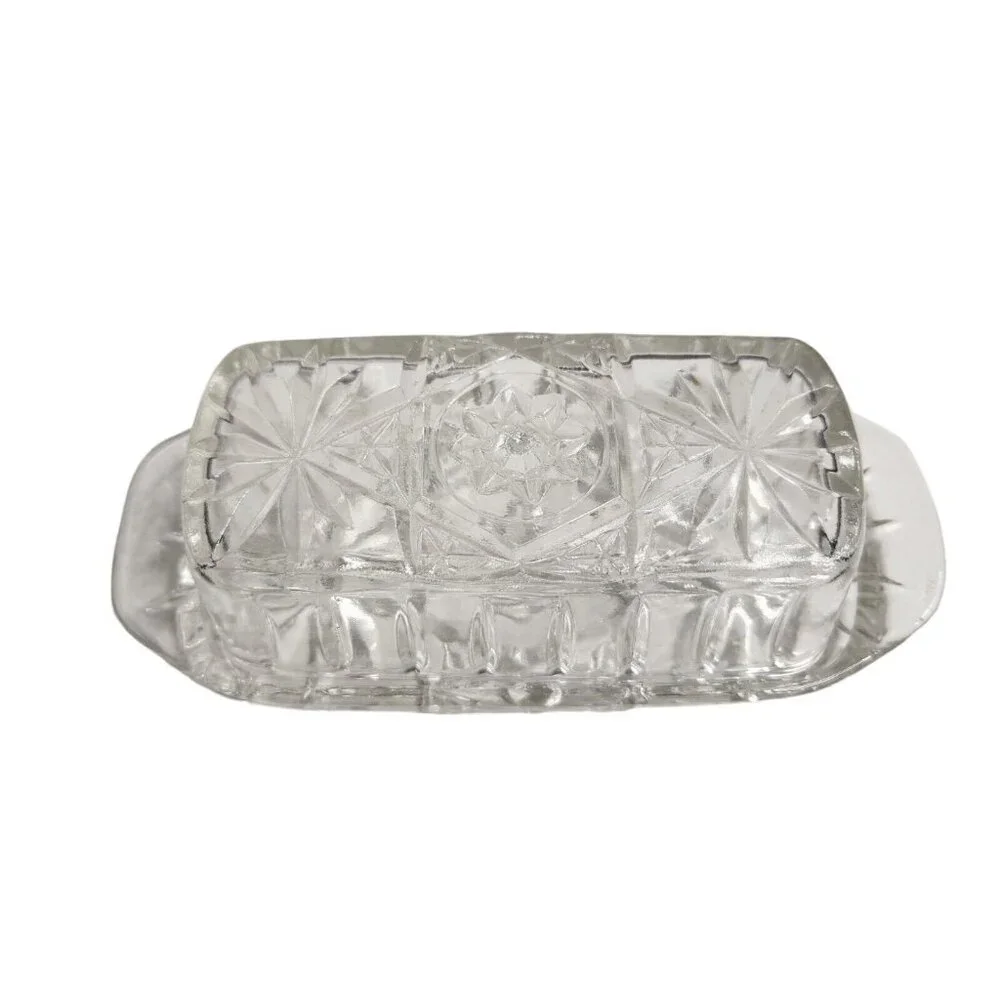 Vintage Butter Dish Anchor Hocking Star Of David Cut Crystal Glass With Lid